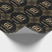 60e Birthday Black en Gold Glitter Lijst Cadeaupapier (Hoek)