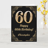 60e Birthday Black en Gold Glitter Lijst Kaart (Gele Bloem)