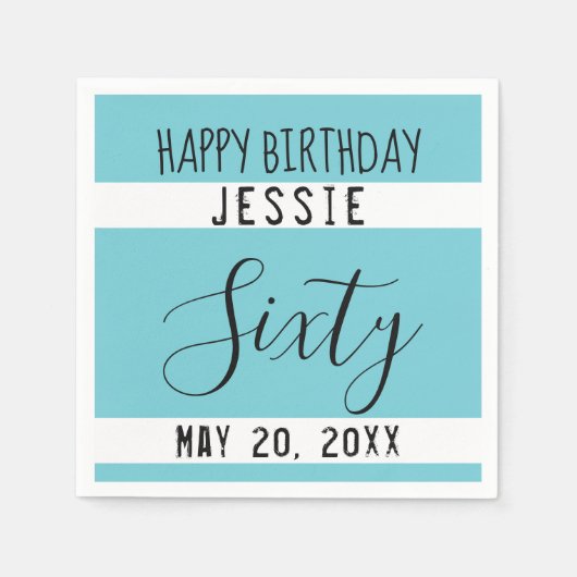 60e Birthday Blue Black White Paper Napkins Servet (Voorkant)