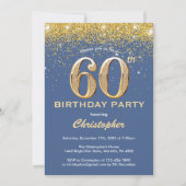 60e Birthday Blue en Gold Glitter Confetti Kaart (Voorkant)