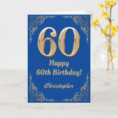 60e Birthday Blue en Gold Glitter Lijst Kaart (Gele Bloem)