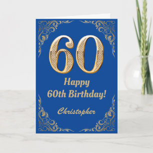 60e Birthday Blue en Gold Glitter Lijst Kaart