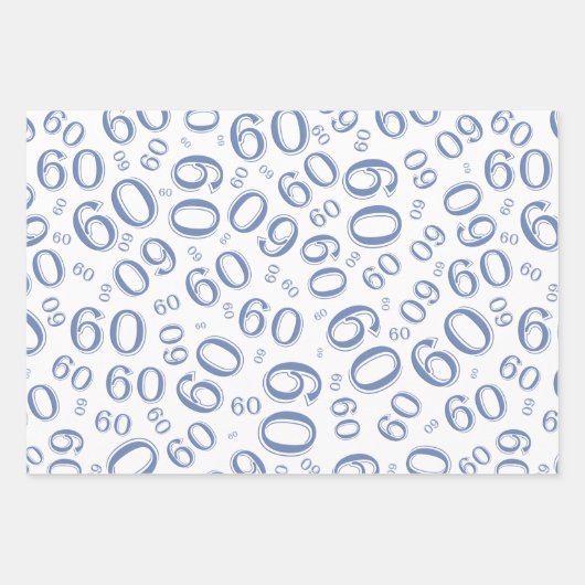 60e Birthday Blue/White Random Number Pattern 60 Inpakpapier Vel (Voorkant 3)