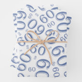 60e Birthday Blue/White Random Number Pattern 60 Inpakpapier Vel (In situ)