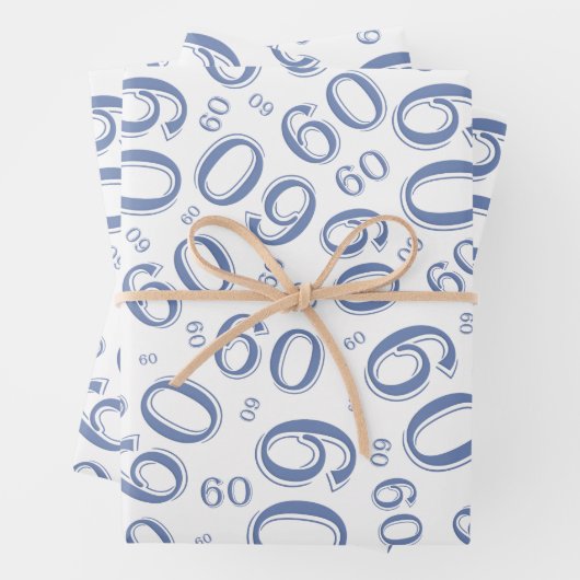 60e Birthday Blue/White Random Number Pattern 60 Inpakpapier Vel (In situ)