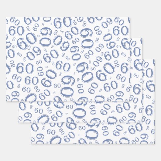 60e Birthday Blue/White Random Number Pattern 60 Inpakpapier Vel (Set)