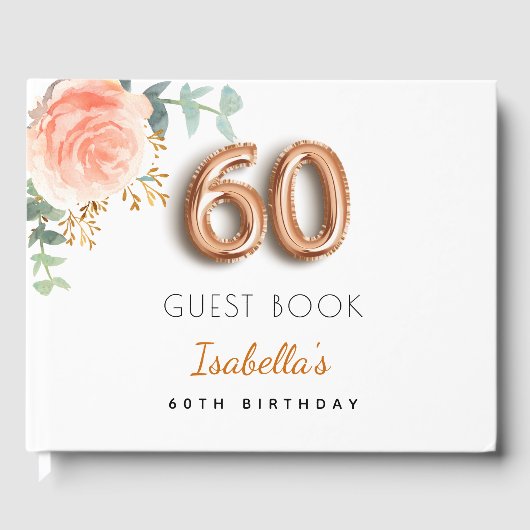 60e Birthday floral roos Gold eucalyptus name Gastenboek (Voorkant)