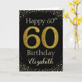 60e Birthday Golden Glitter Kaart (Gele Bloem)