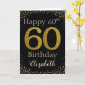 60e Birthday Golden Glitter Kaart (Gele Bloem)