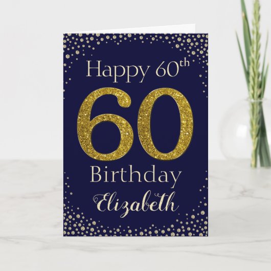 60e Birthday Golden Glitter Kaart (Voorkant)