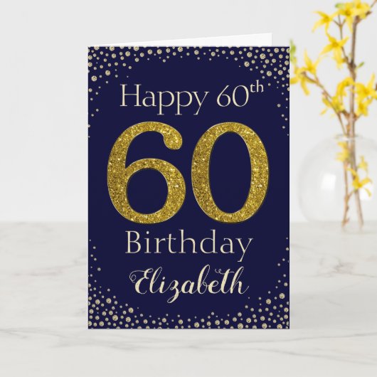 60e Birthday Golden Glitter Kaart (Gele Bloem)