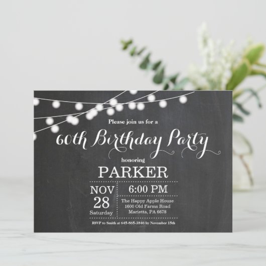 60e Birthday Invitation Chalkboard Kaart (Staand voorkant)