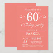 60e Birthday Invitation Coral Kaart (Voorkant / Achterkant)