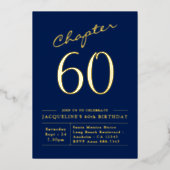 60e Birthday Invitation Navy Blue Gold Foil Folie Uitnodiging (Voorkant)