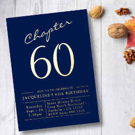 60e Birthday Invitation Navy Blue Gold Foil Folie Uitnodiging