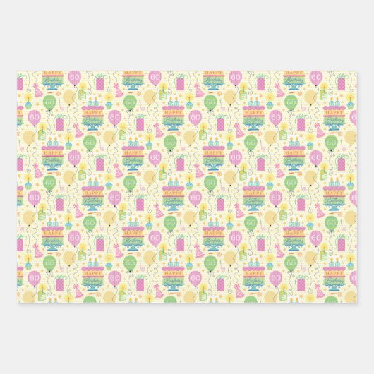 60e Birthday Number Candles Cake Balloon Inpakpapier Vel (Voorkant 2)