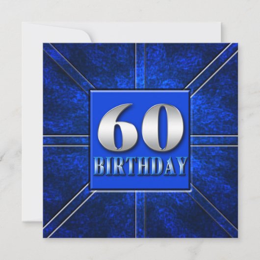 60E BIRTHDAY PARTIJINVITATIE - BLUE-SILVER KAART (Voorkant)