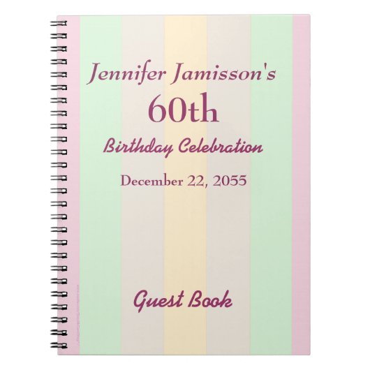 60e Birthday Party Guest Book Pastel, Name Notitieboek (Voorkant)