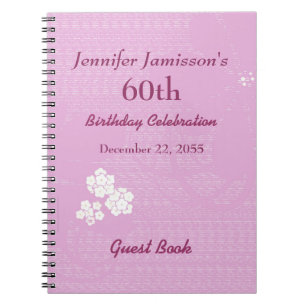 60e Birthday Party Guest Book Pink, White Floral Notitieboek