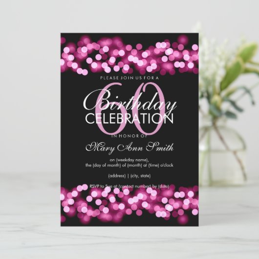 60e Birthday Party Pink Hollywood Glam Kaart (Staand voorkant)