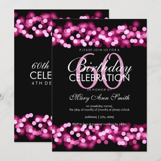 60e Birthday Party Pink Hollywood Glam Kaart (Voorkant / Achterkant)