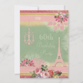 60e Birthday Pink Eiffel Tower en Chandelier Kaart (Voorkant)