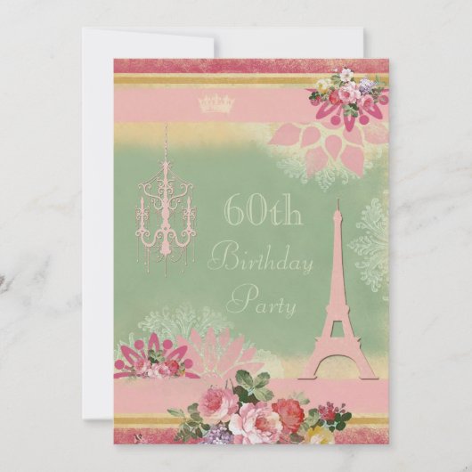 60e Birthday Pink Eiffel Tower en Chandelier Kaart (Voorkant)