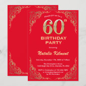 60e Birthday Red en Gold Glitter Lijst Kaart (Voorkant / Achterkant)