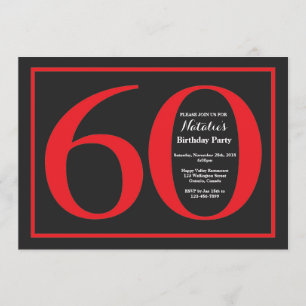 60e Birthday Red en zwart karton Kaart