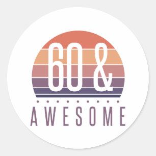 60e Birthday Retro Sunset Ronde Sticker