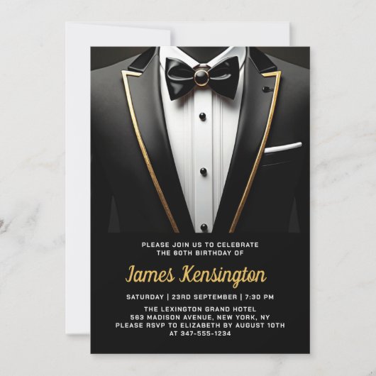 60e Black and Gold Tuxedo verjaardagsevenement Kaart (Voorkant)