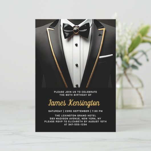 60e Black and Gold Tuxedo verjaardagsevenement Kaart (Staand voorkant)