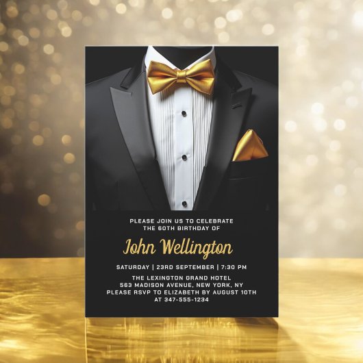 60e Black and Gold Tuxedo verjaardagsevenement Kaart