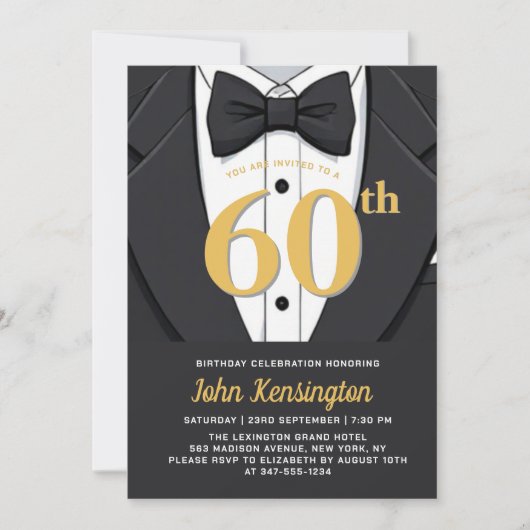 60e Black and Gold Tuxedo verjaardagsevenement Kaart (Voorkant)