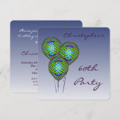 60e blauwe ballon Uitnodigen Kaart (Voorkant / Achterkant)