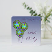 60e blauwe ballon Uitnodigen Kaart (Staand voorkant)