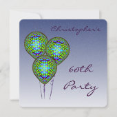 60e blauwe ballon Uitnodigen Kaart (Voorkant)
