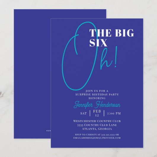 60e blauwe turquoise verrassing verjaardagsuitnodi kaart (Voorkant / Achterkant)