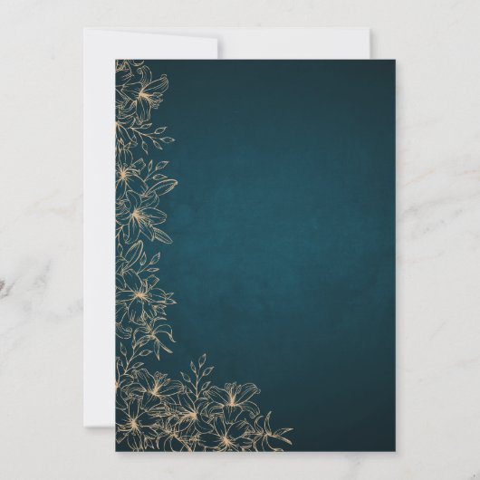 60e Blauwgroen & gouden bloemenkweek Verjaardag Kaart (Achterkant)