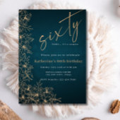 60e Blauwgroen & gouden bloemenkweek Verjaardag Kaart