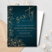 60e Blauwgroen & gouden bloemenkweek Verjaardag Kaart