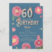 60e bloemrijke verjaardagsuitnodiging,  Rozen Kaart (Voorkant / Achterkant)