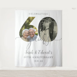 60e bruiloft Jubileum 2 foto achtergrond Wandkleed