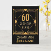 60e bruiloft Jubileum Art Deco Namen Gold Black Kaart (Gele Bloem)