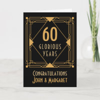 60e bruiloft Jubileum Art Deco Namen Gold Black