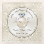 60e bruiloft Jubileum cadeau-ideeën voor ouders Glazen Onderzetter (Voorkant)