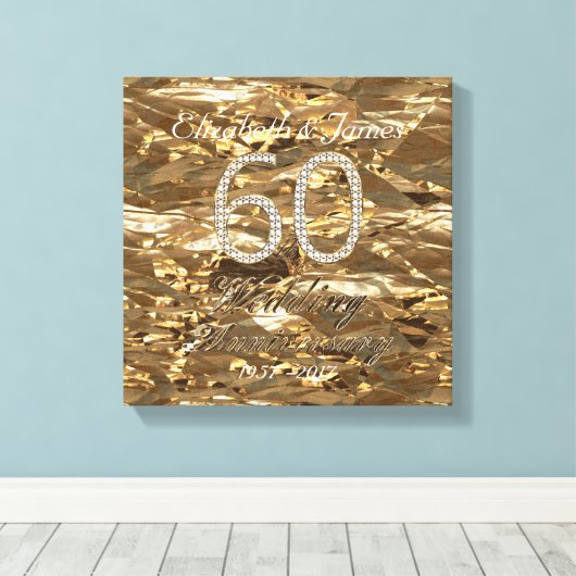 60e bruiloft Jubileum Diamond bruiloft gouden look Canvas Afdruk (Insitu (Houten vloer))