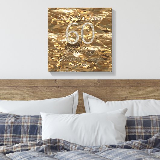60e bruiloft Jubileum Diamond bruiloft gouden look Canvas Afdruk (Insitu (Slaapkamer))
