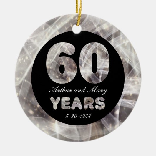 60e bruiloft Jubileum Diamond Party Lights Keramisch Ornament (Voorkant)