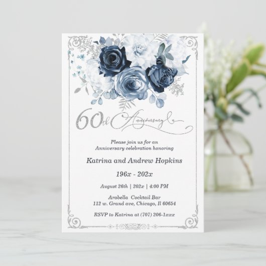 60e bruiloft Jubileum Elegant Printable Kaart (Staand voorkant)
